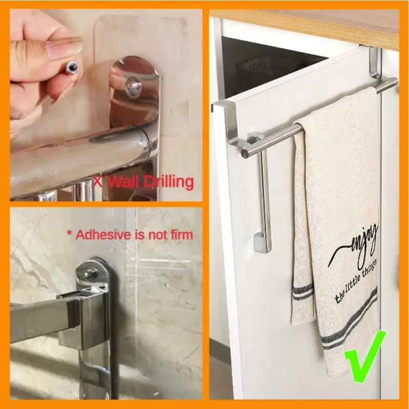 Towel Rack Over Door Towel Bar Hanging Holder Stainless Steel Kitchen Cabinet Bathroom Towel Rag Rack Home Organizer Hanger