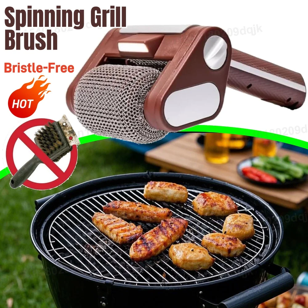 

Электрическая роликовая щетка для гриля, 350 об/мин со светодиодной подсветкой, щетка для чистки без щетины из нержавеющей стали, перезаряжаемые инструменты для чистки барбекю