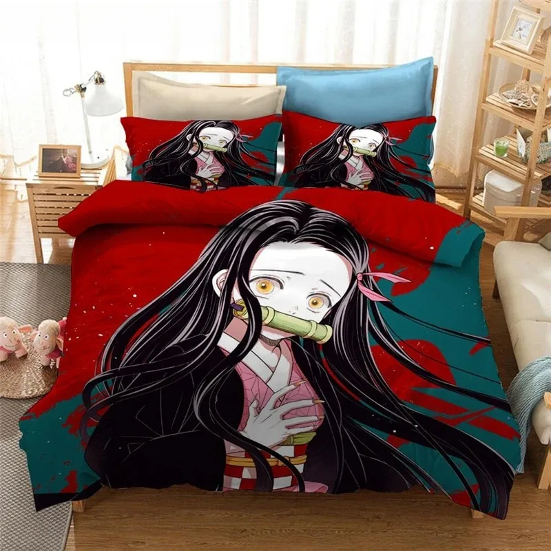 

Cartoon Demon Slayer Bedding Set Duvet Covers Japan Anime 3D Printed Comforter Bedding Set Bedclothes Bed Linen Home Textiles