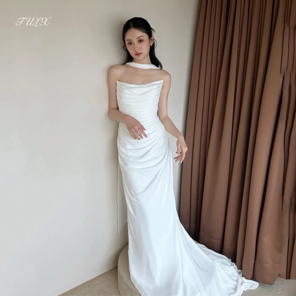 TULX 우아한 아이보리 쉬폰 웨딩드레스 한국 포토 촬영 O넥 머메이드 롱 브라이덜 가운 코르셋 맞춤 웨딩드레스 2026