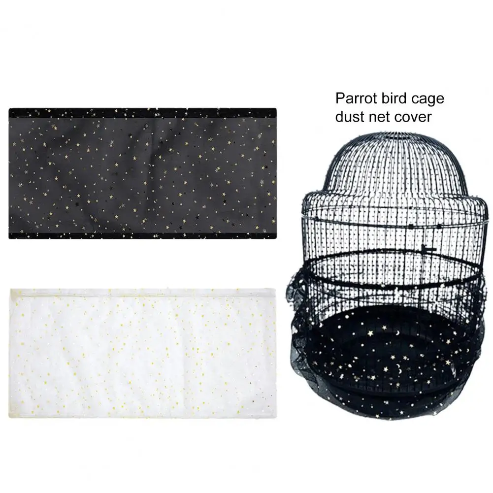 

Bird Cage Mesh Cover Adjustable Elastic Bird Cage Mesh Skirt Cover Star Decor Golden Color Cleaning Catcher Guard For Bird Cage