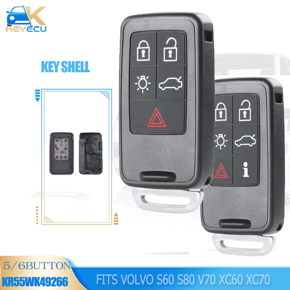 KEYECU 5/6 Bouton Shell Clé À Distance Intelligente Boîtier Fob pour 2007 2008 2009 2010 2011 2012 2013 Volvo S60 S80 V60 V70 XC60 XC70