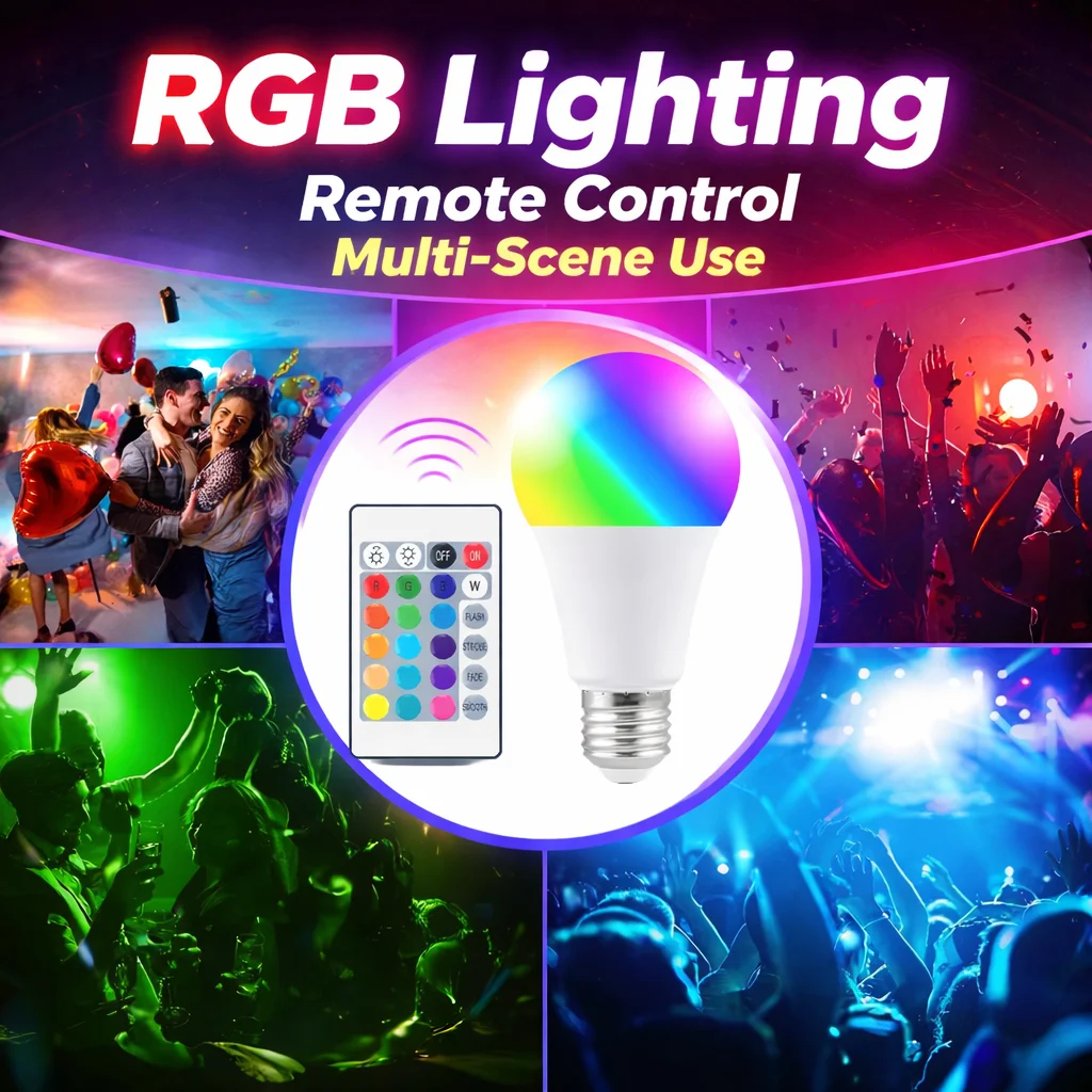 E27 LED RGB Light Bulb USB Rechargeable Adjustable Color Temperature  Smart Remote Control for Home Party Camping Lighting