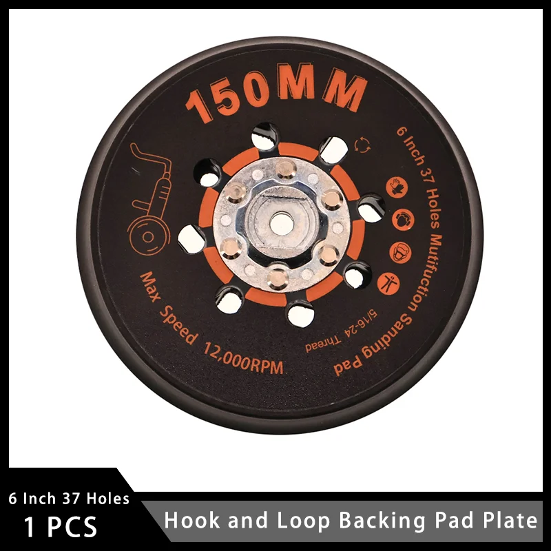 6 Inch 37 Hole Hook and Loop Sanding Backing Pad 1 Pcs Plate 5/16-24 Thread for Car Body Paint Wood Metal Polishing Grinding