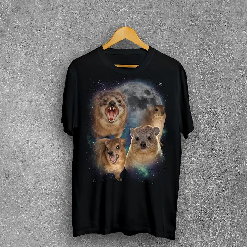 90s Retro Hyraxes Moon T-shirt, Screaming Hyrax Meme Shirt, Rock Hyrax Lover Gift, Silly Tshirt, Brain rot clothes, Awawa Tee