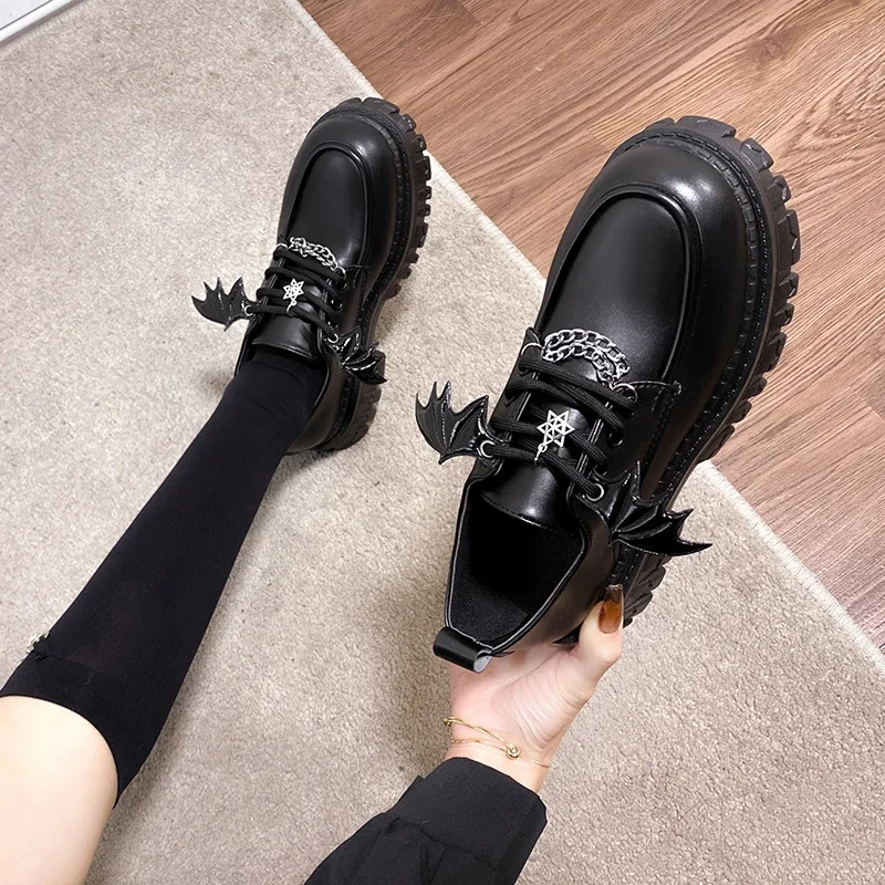 Lolita Shoes Goth Platform Women\'s Chunky Cute Comfortable Elegant Woman Shoe School Social Medium Heel Casual Chain Punk Ladies