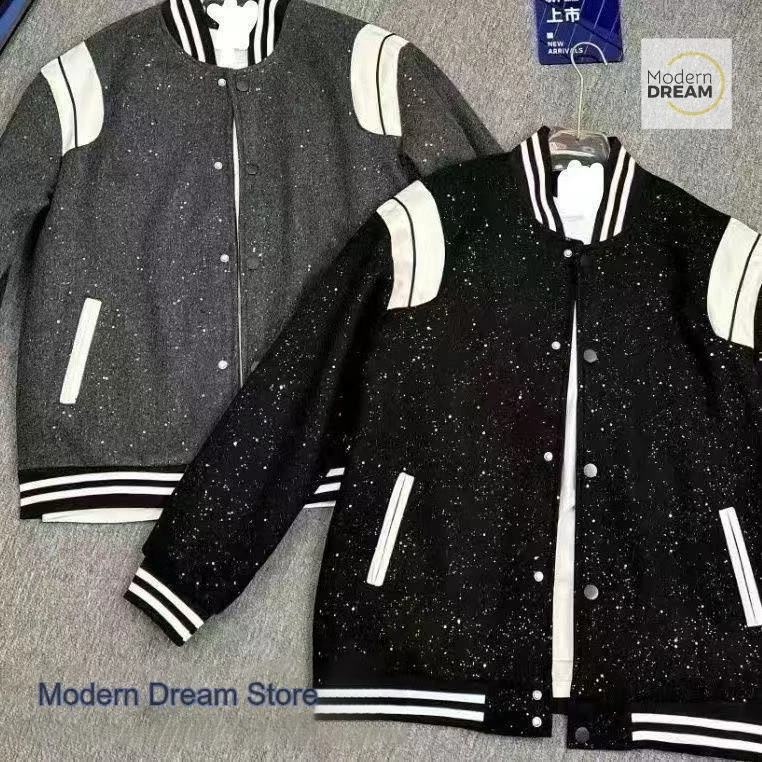 

American style fashion high street full of stars baseball uniform women's autumn and winter new plus size loose splicing jacket