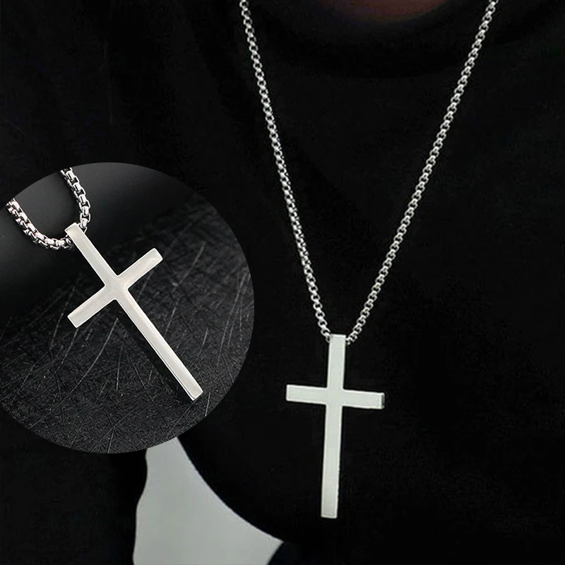 Stainless Steel Cross Pendant Necklace for Men Women Minimalist Jewelry Male Female Prayer Necklaces Chokers Fashion Jewelry