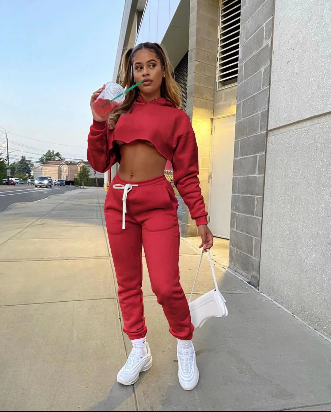 Autumn and Winter Women's Sweater Solid Color Two-piece Set Piled and Thickened Casual Sports Suit for Women