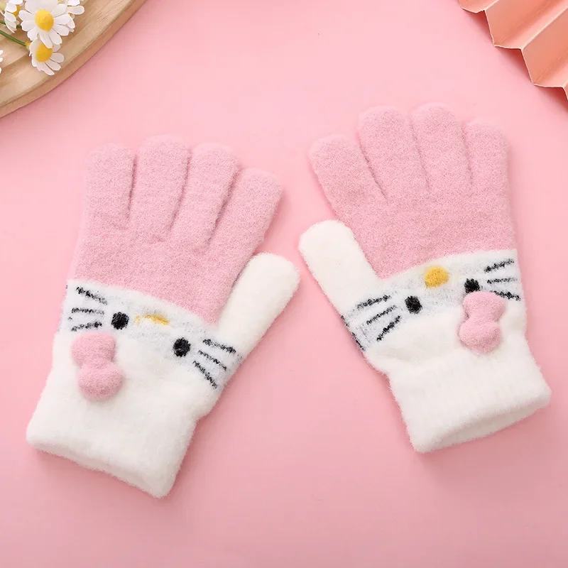 Sanrio Hello Kitty Winter Knitted Gloves for Child Kids Girls Cartoon Warm Cute Gloves Winter Gloves Kawaii Anime Accessories