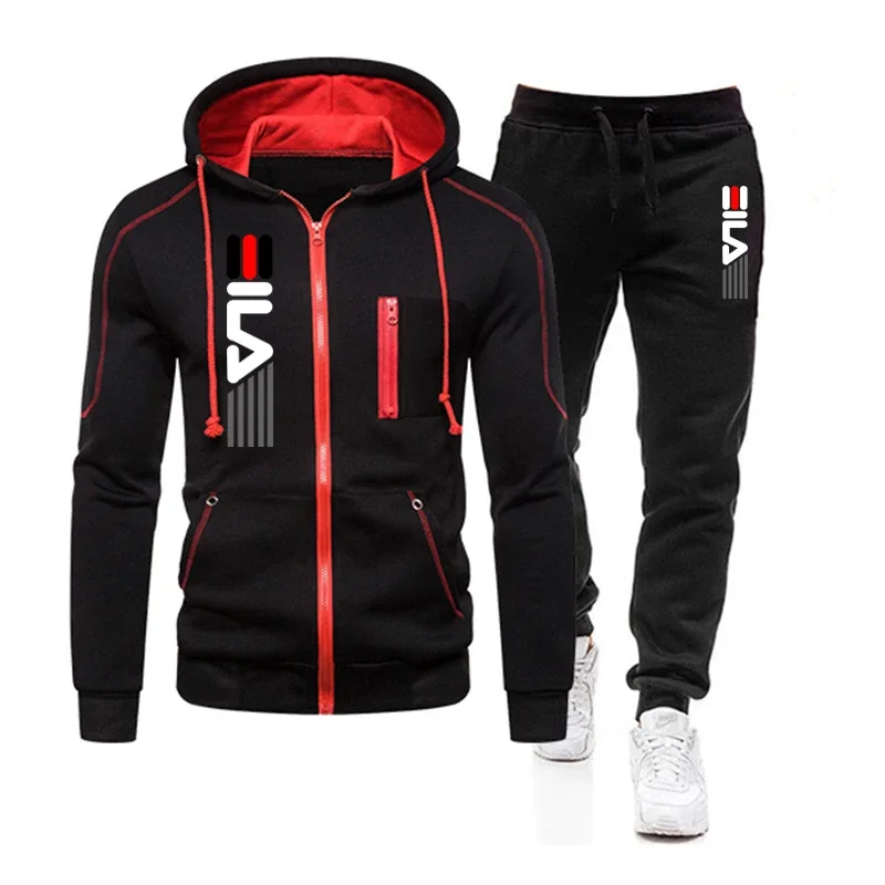 Mens Tracksuit Print Casual Hooded Sweatshirts Sweatpants Autumn Winter Popular Sports Jogging Zipper Jacket Coat Mens Clothing