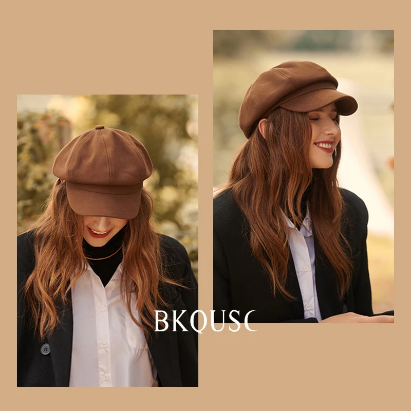 Retro British Octagonal Hat for Women Winter Warm Wide Brim Peaked Octagonal Beret Caps Solid Color Female Fashion Cotton Hats