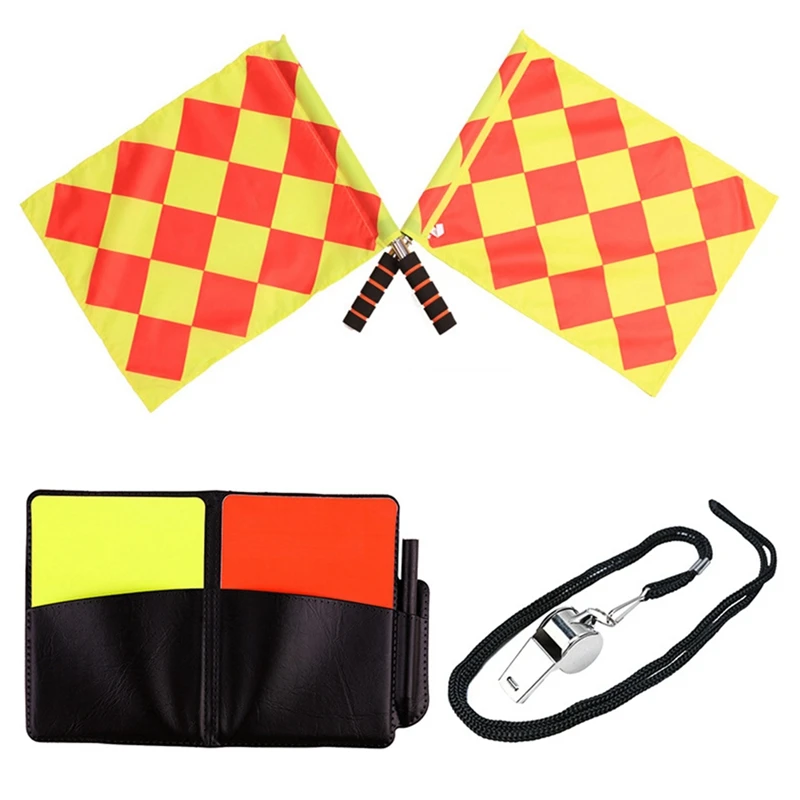 Red And Yellow Cards Set For Referee In Football Match. Soccer Referee Equipment. Red And Yellow Warning Cards