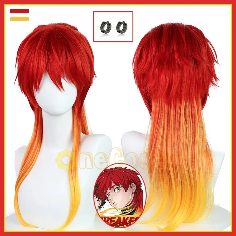 Peluca de Cosplay de Chika Takiishi, cortavientos de Anime, pinzas para las orejas de pelo amarillo degradado rojo, pelo de fibra resistente al calor + gorro de peluca para Halloween
