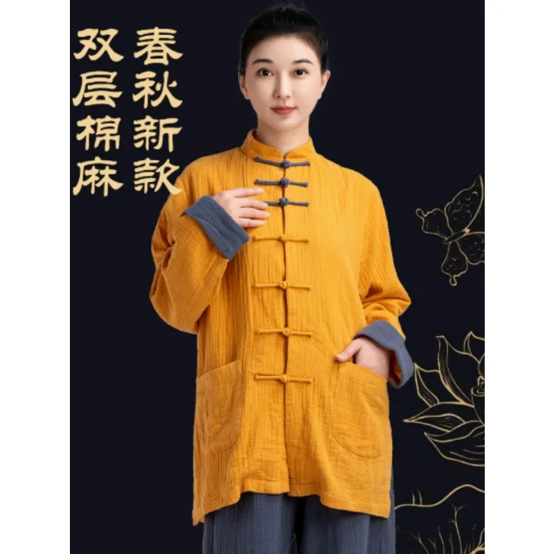 

2025 китайская одежда для тай-чи, боевые искусства, тайцзицюань, униформа, утепленные хлопковые льняные топы + брюки, тренировочные упражнения для тай-чи