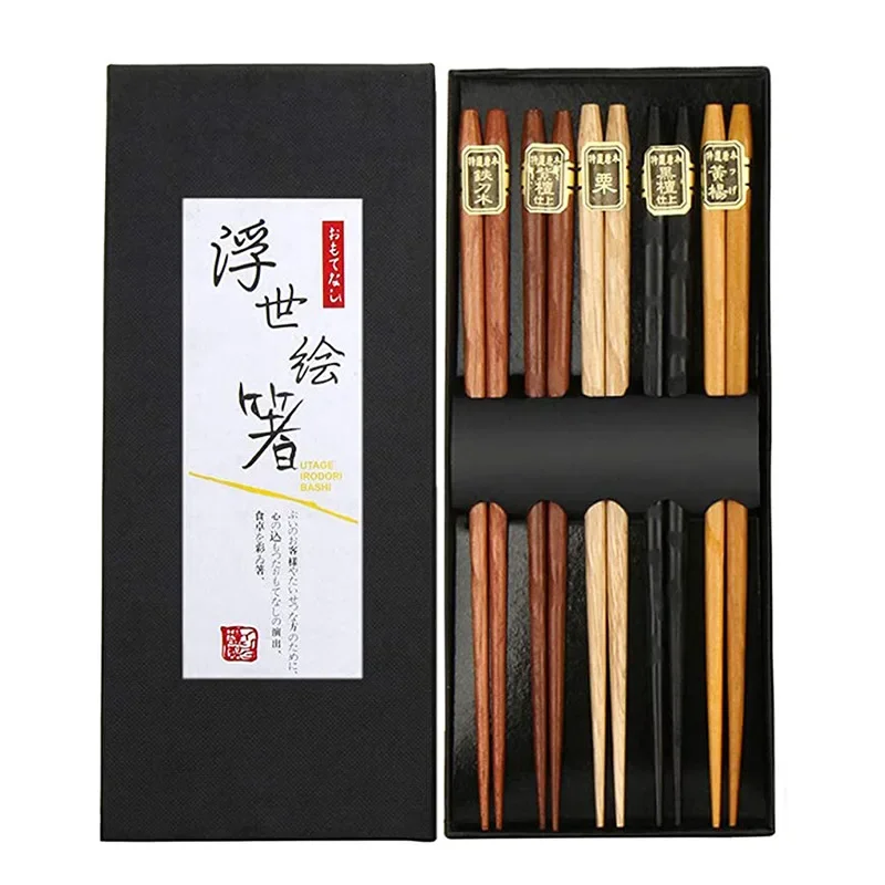 

5 PairJapanese Style Wood Chopsticks Reusable Natural Beech Chopsticks Tableware Pizza Noodle Tool Chinese Set