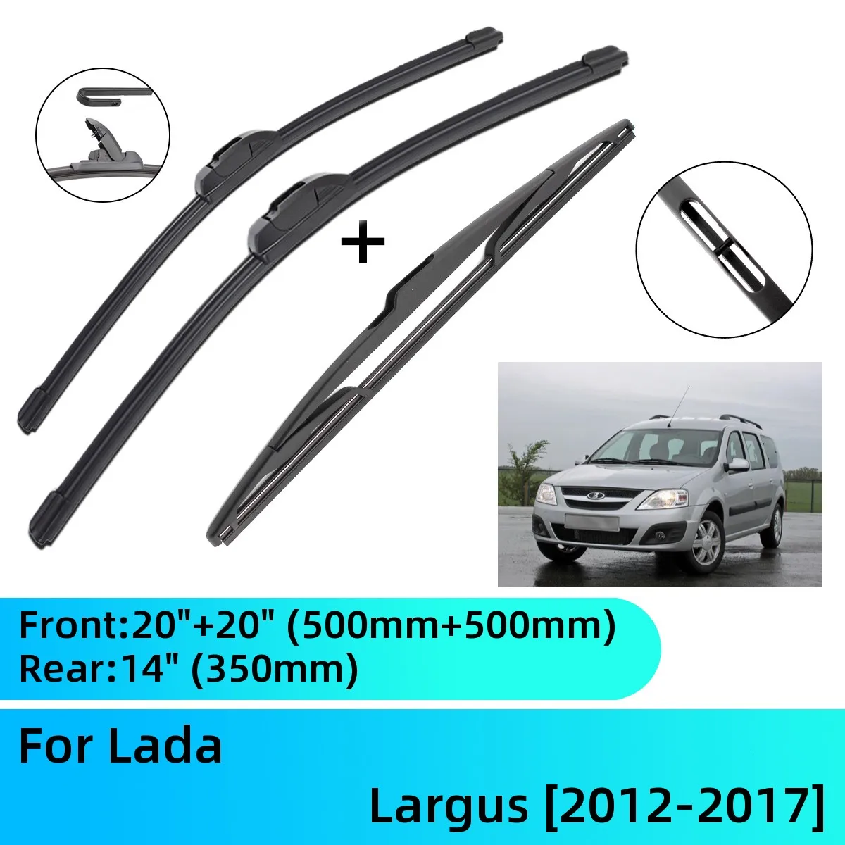 

For Lada Largus Front Rear Wiper Blades Brushes Cutter Accessories J U Hook 2012-2017 2012 2013 2014 2015 2016 2017