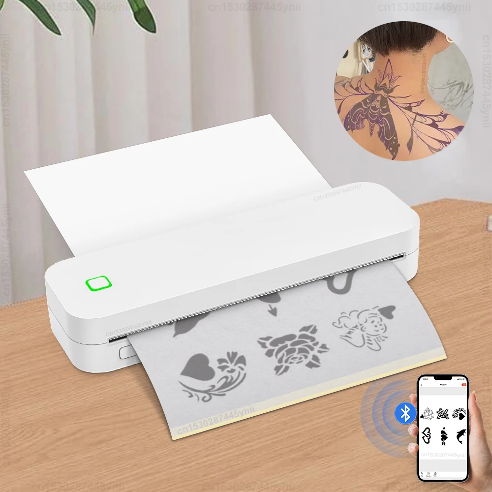 Impresora térmica A4 sin tinta, portátil, inalámbrica, Bluetooth, plantilla de tatuaje, papel A4, PDF, Excel, máquina de impresión de imágenes de