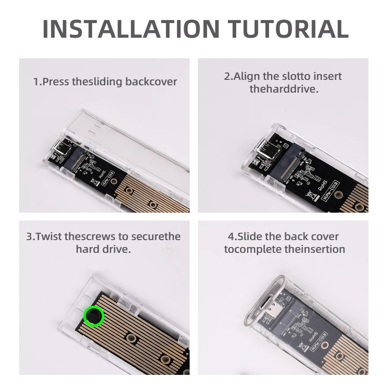 M.2 NVME PCIe NGFF SATA Dual Protocol SSD Case Clear USB Type C 10Gbps PCI-E M2 SSD Transparent External Enclosure Hard Disk Box