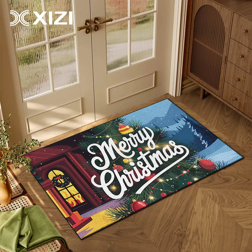 Merry Christmas Weclome Entrance Doormat Kitchen Bathroom Non-slip Floor Mat Living Room Bedroom Carpet Home Decoration Area Rug