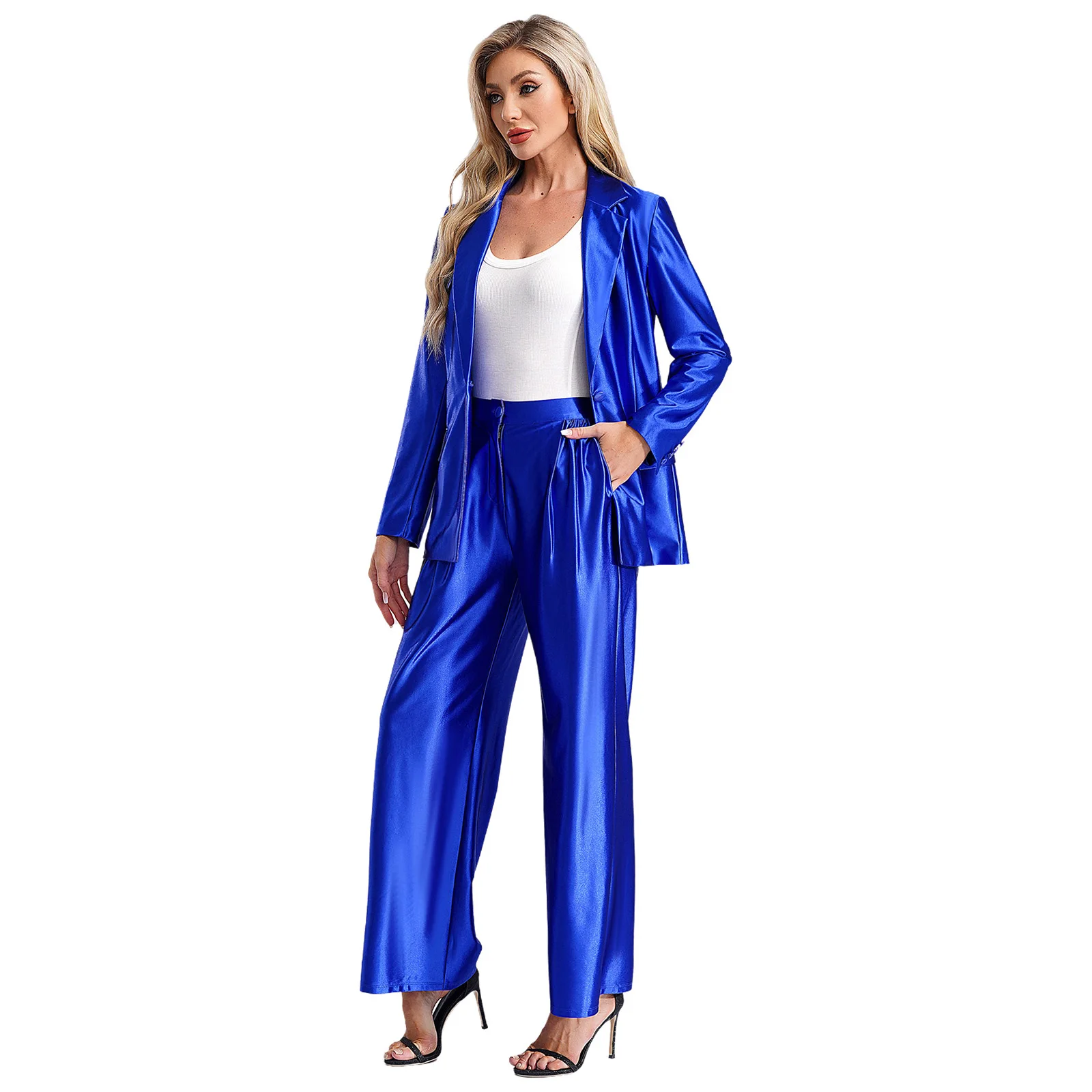 Eleganter Damen-Anzug, einfarbig, langärmelig, Revers, Blazer, Mantel, Oberbekleidung mit hoher Taille, Hose für Arbeit, Business, formelle Anlässe