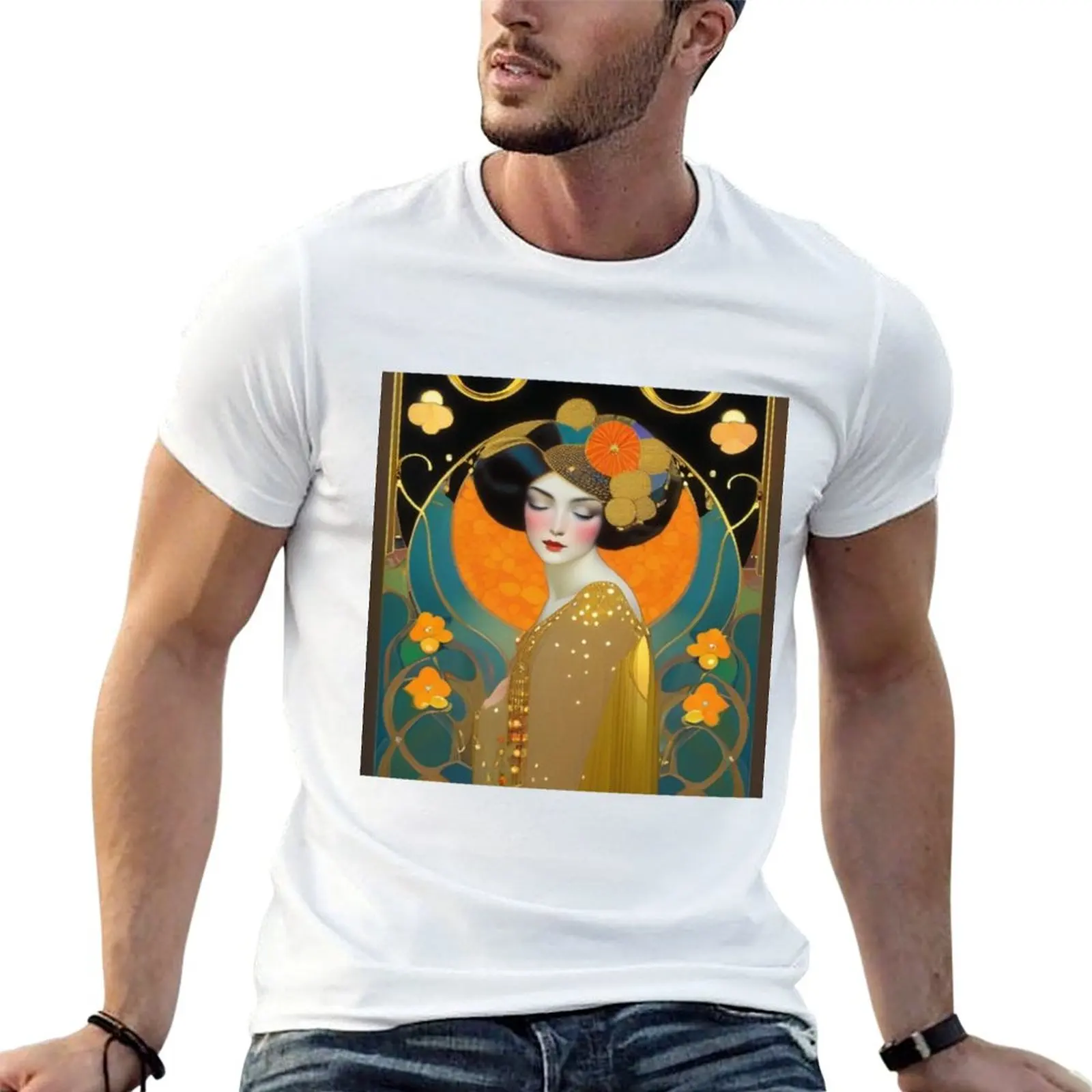 T-shirt Femme Contemplative dans le Jardin, t-shirts pour homme, t-shirt graphique vintage pour homme, t-shirt en coton 100% pour homme