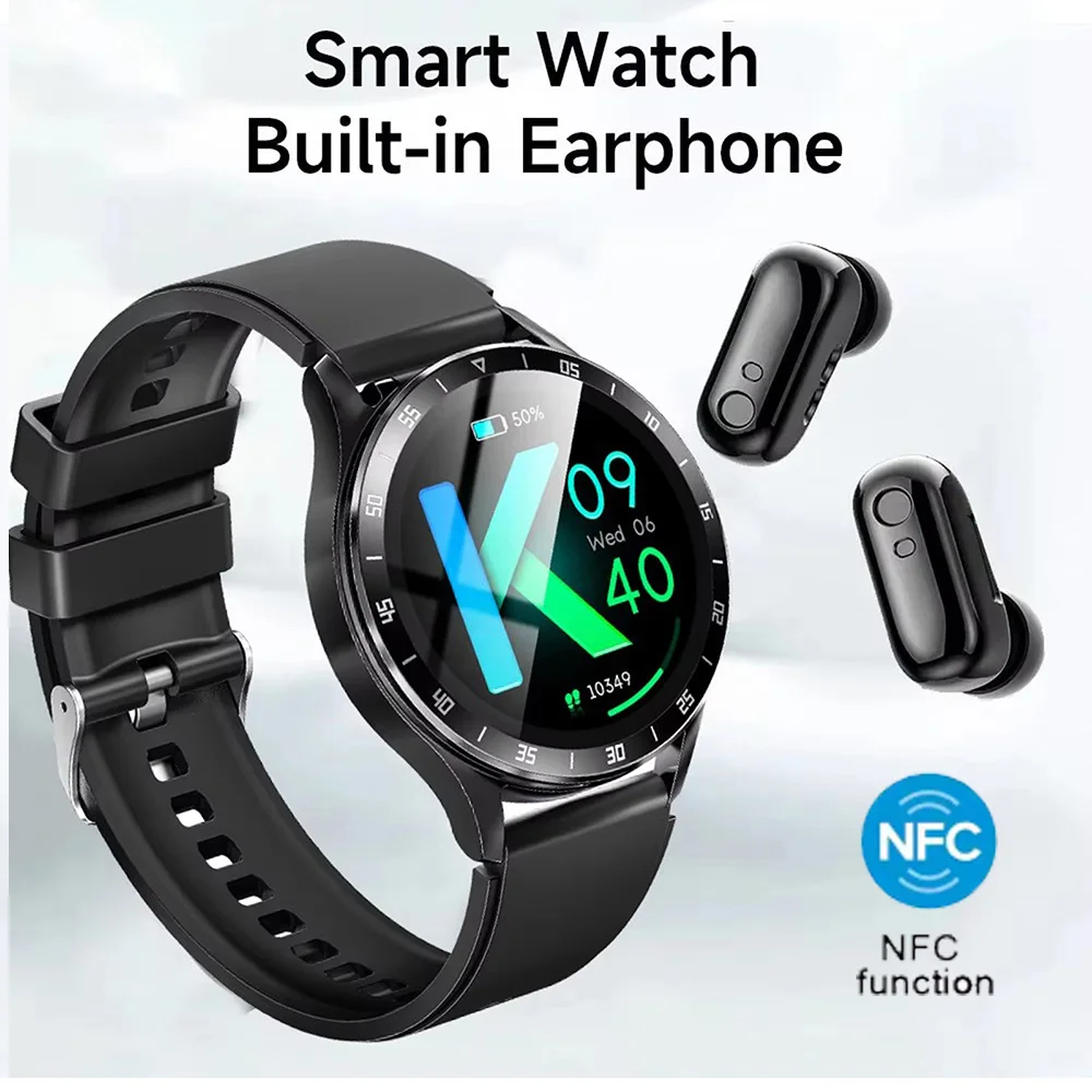 2 em 1 relógio inteligente com fones de ouvido smartwatch tws bluetooth fone freqüência cardíaca nfc à prova dwaterproof água bluetooth chamada esporte moda relógios
