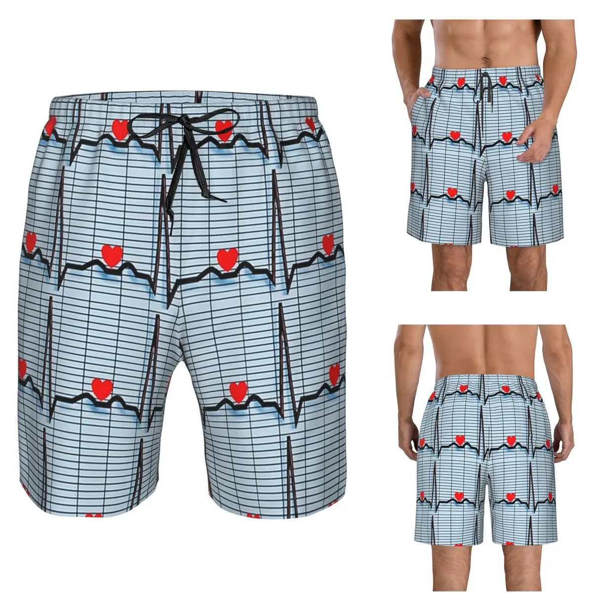 EKG Cardiac Rhythm Strips Trunks Beach Board Shorts Casual Quick Dry Swim Summer Men Pants