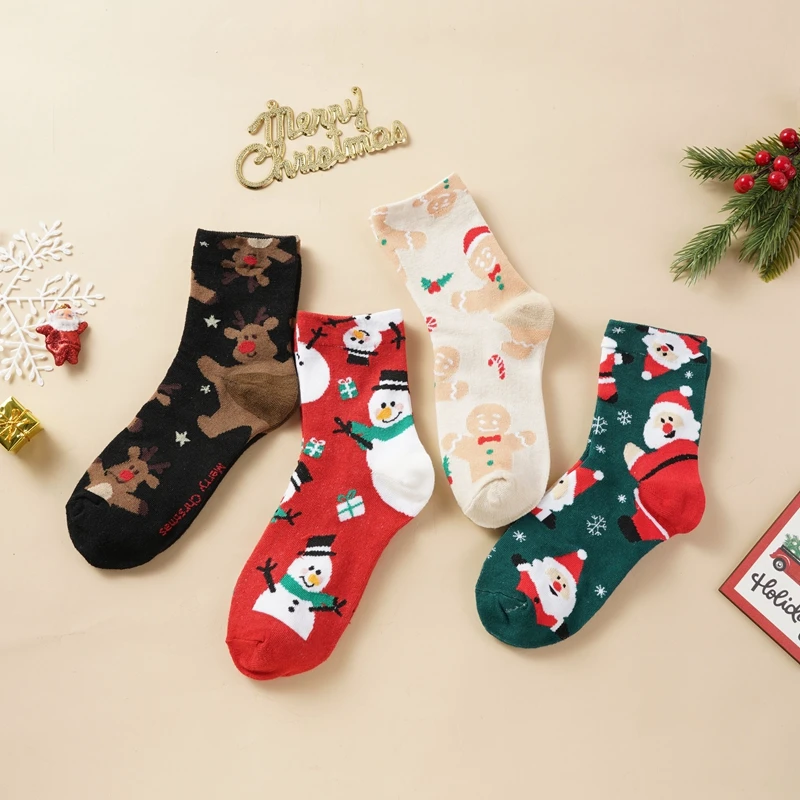 Cute Children's Christmas Socks for Boys Girls Christmas Element Printed Casual Socks Comfortable Skin-friendly Mid-tube Socks