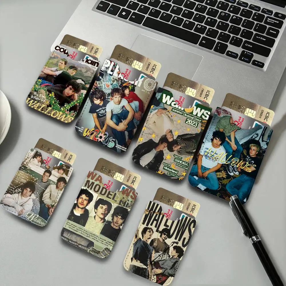 Wallows Anime Ultra-Thin Mini Leather Card Holder Wallets for Men Women Lightweight Soft Genuine Leather Credit Card