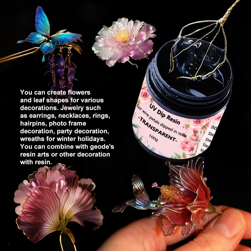 40/100g UV DIP Resin Glue UV Resin For Wire Flowers Transparent Liquid High Gloss Ultraviolet Curing Crystal Jewelry Making image 2