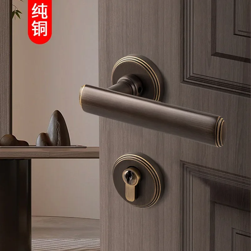 

Solid pure copper bedroom door lock, silent universal indoor room wooden door, split type gold door handle, copper door lock