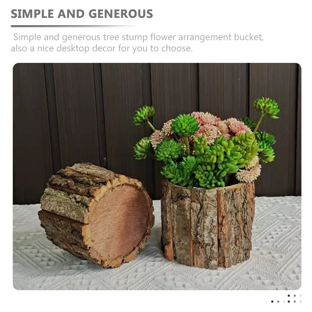 2 Pcs Potted Plant Bark Flower Bucket Planter Farmhouse Succulent Pots Wooden Barrel