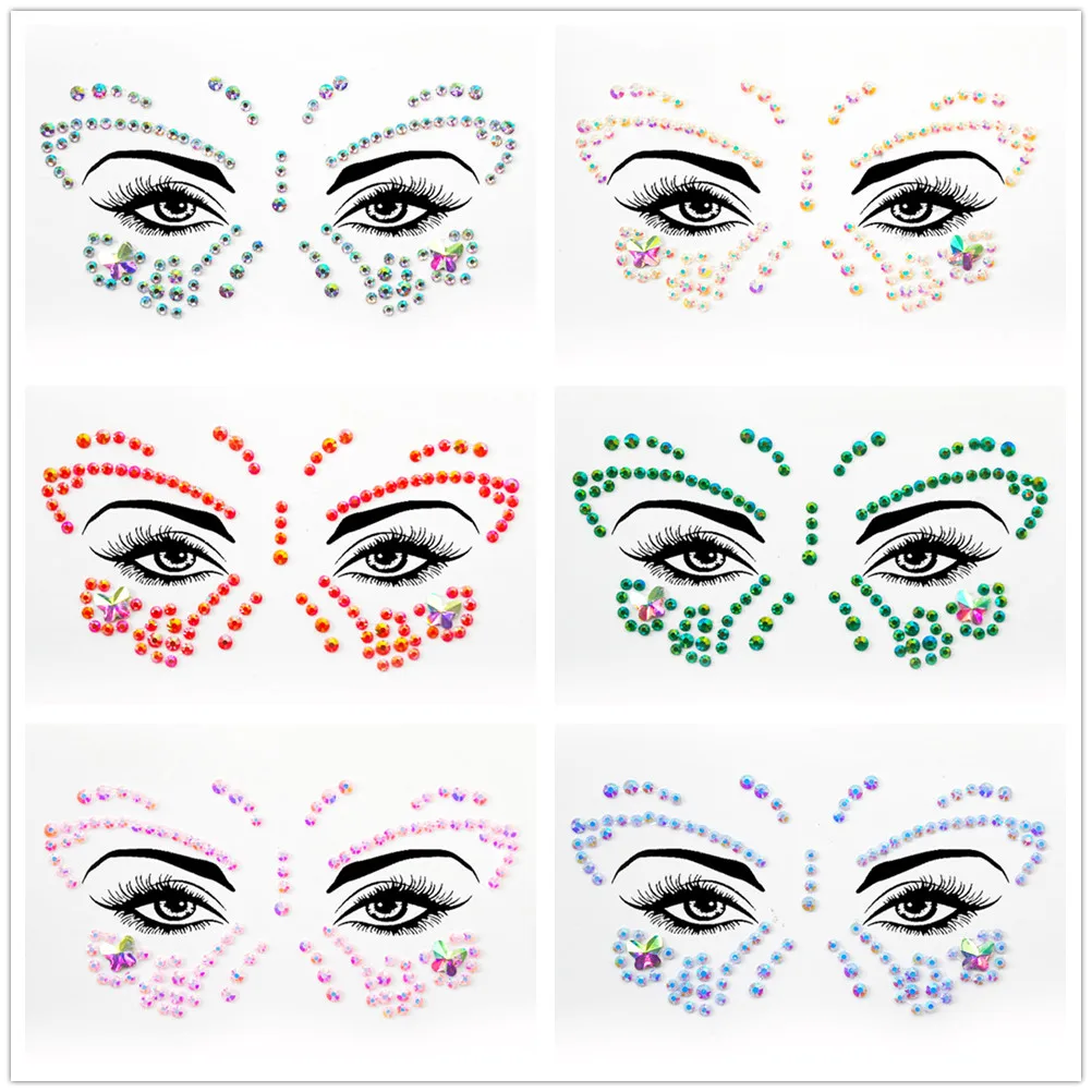 Hisenlee Butterfly Shape Rhinestone Stickers Acrylic Crystal Stickers Waterproof Face Jewelry Rainbow Tear Rhinestone For Party