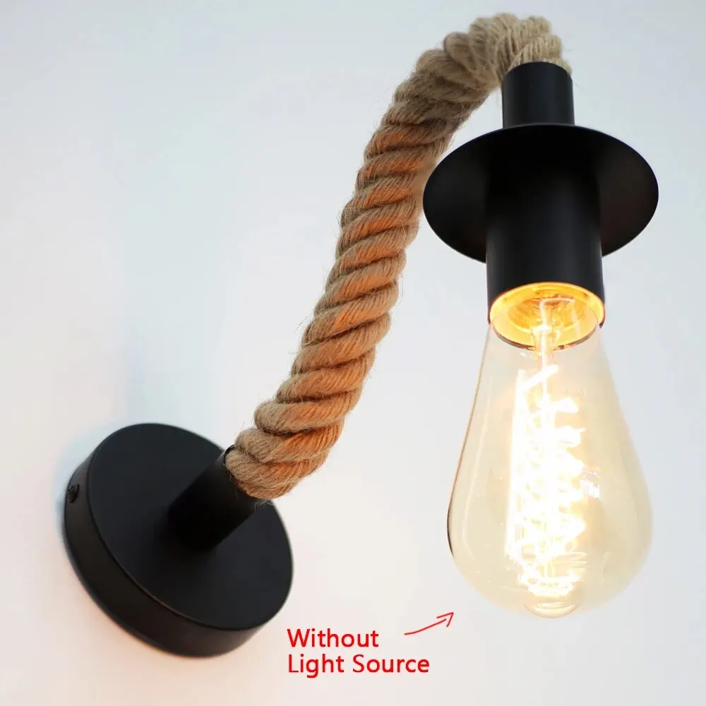 Retro Vintage Hemp Rope Wall Lamp E27 Wall Light 110V 220V Indoor Loft Outdoor Corridor Wall Lamp Industrial Sconce Bedside Lamp image 3