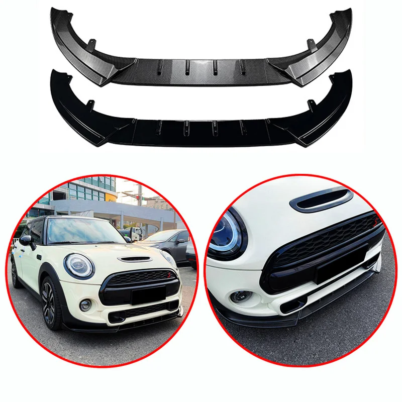 

For BMW Mini Cooper S F55 F56 2014-2021 High Quality ABS Car Front Bmuper Lip Spoiler Glossy Black Carbon Fiber Look Body Kit