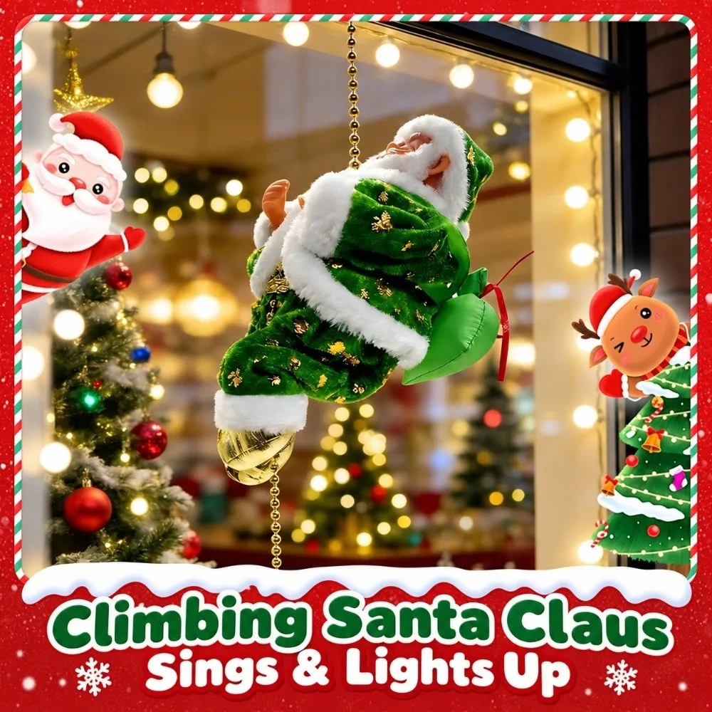 Electric Santa Claus Climbing Rope Ladder Motorized Climbing Musical Function Santa Claus Hanging Ornament Glowing Light