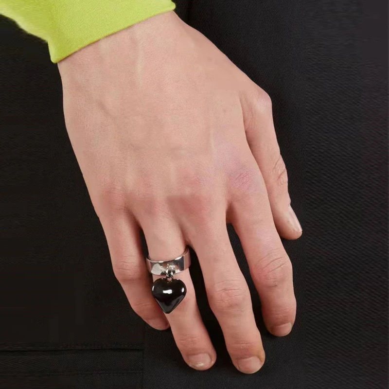 GHIDBK Raf Simons Style Design Colorful Chubby Heart Pendant Ring, Unisex Matte Classic Ring Jewelry Rings