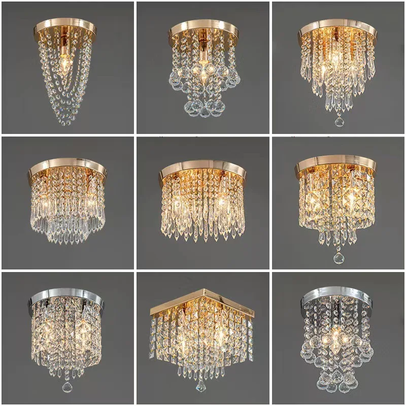 

Small Ceiling Chandelier Crystal Lighting Entryway Gold Ceiling Light Hallway Staircase Silver Ceiling Lamps K9 Clear Crystal