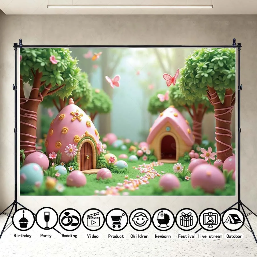 MOON.QG ديكور عيد الفصح خلفية البيت مسار أخضر البيض الخلفيات للتصوير الفوتوغرافي الديكور صورة خلفية للتصوير الفوتوغرافي #2