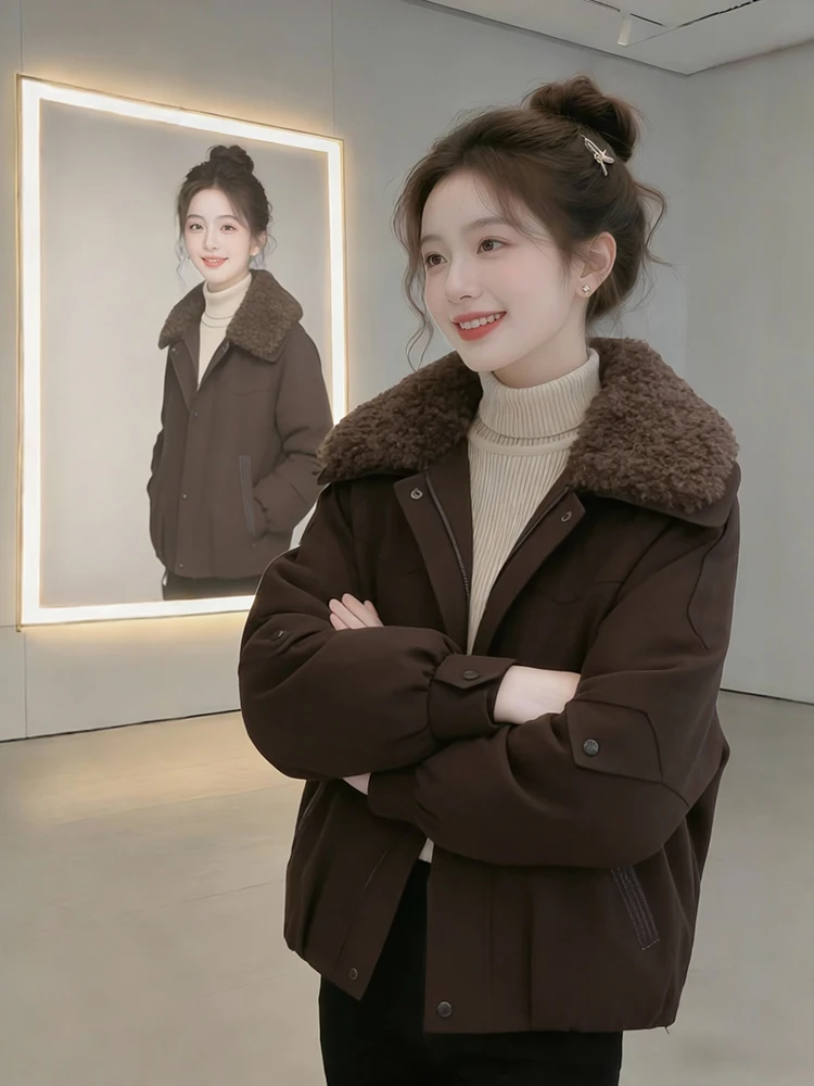 

Теплая пуховая куртка из хлопка для женщин, свободная, модная, зимняя верхняя одежда в корейском стиле, для повседневной носки, из полиэфирного волокна