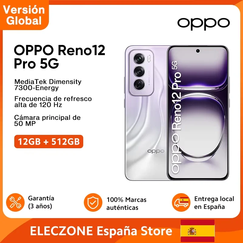 Global Version OPPO Reno 12 Pro 5G Smartphone MTK Dimensity 7300 Energy 50MP Main Camera 5000mAh Battery 120Hz Display