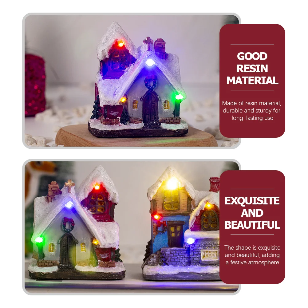 

Glowing Resin Christmas House Lighted Decor for Dining Table Bookcase Wall Shelf Modern Rustic Home Party Ornament Lasting