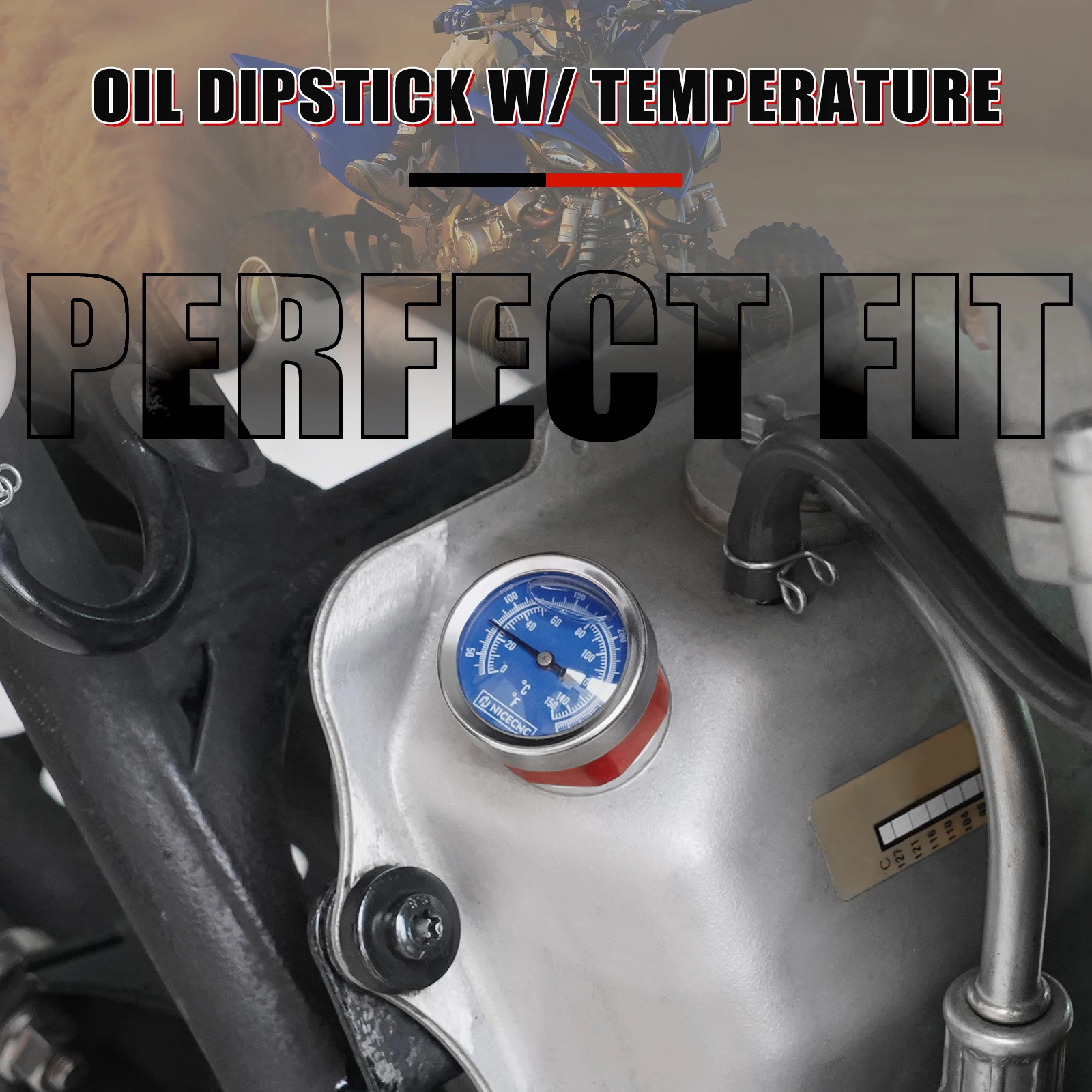 NICECNC Ölstandsanzeige mit Temperaturanzeige für Yamaha Raptor 700 700R 660R 2006-2024 YFZ450 2004-2013 5LP-21761-01-00 Aluminium – Detail 10