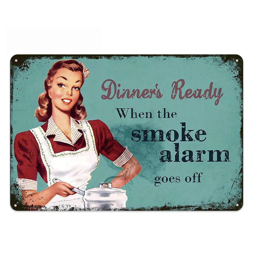 

Retro Design Dinner's Ready Tin Metal Signs Wall Art | Thick Tinplate Print Poster Wall Decoration for Kitchen