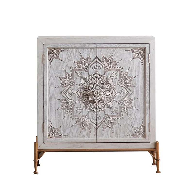 

French retro old solid wood dining side cabinet, bed and breakfast household storage entrance hall shoe cabinet