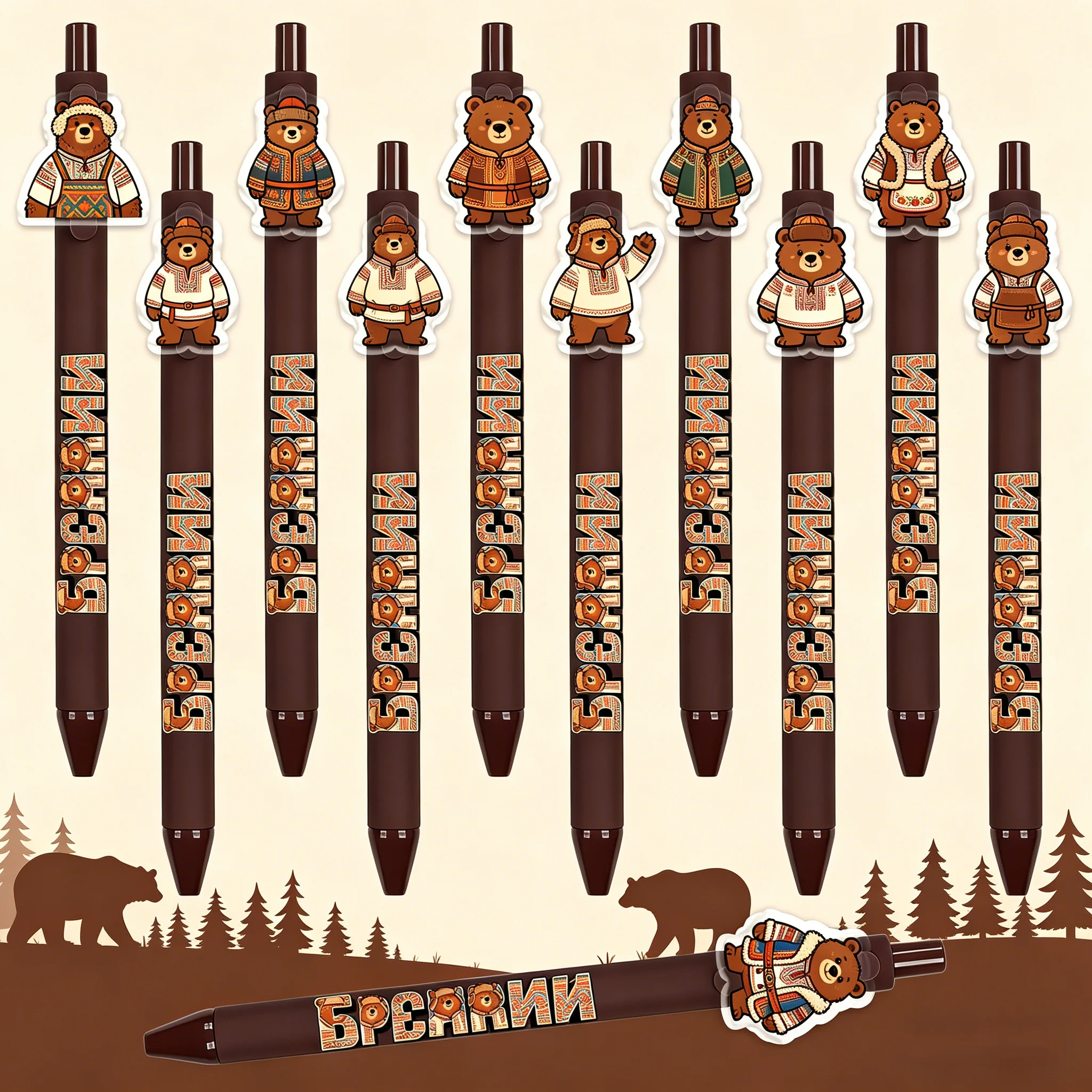 11PCS/16PCS Brown Bear Theme Pattern Ballpoint Pen Learning Office Gift Pen