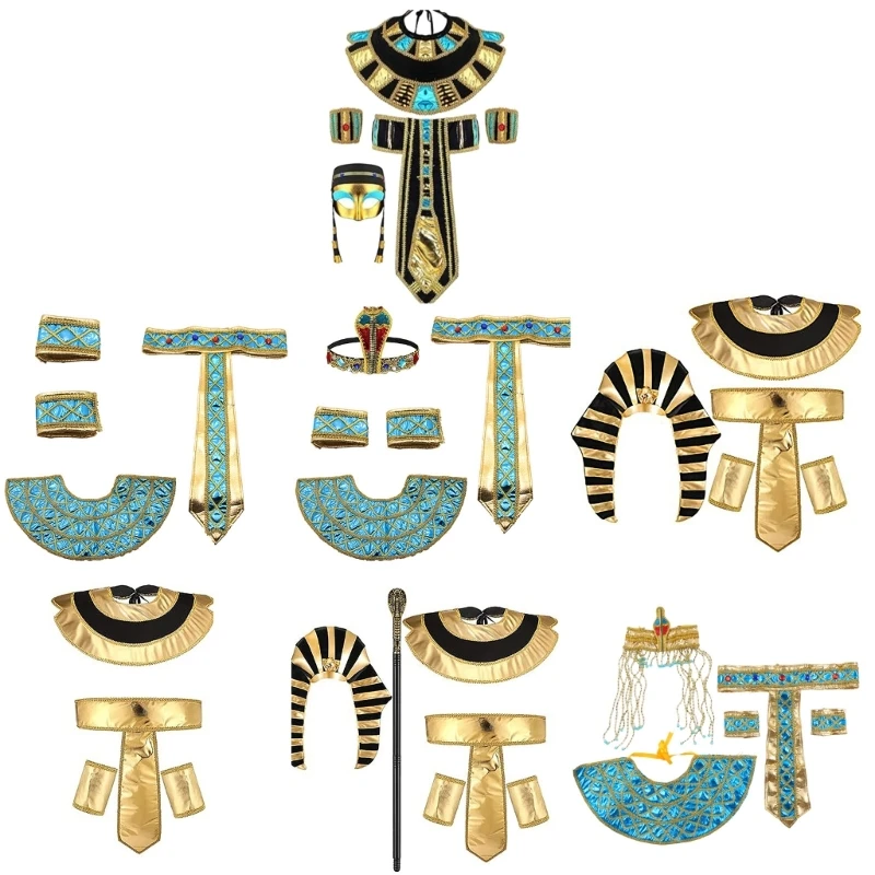 Egyptian Costume Accessories for Men Egyptian Pharaoh Headpiece Wristbands Egyptian Collar Halloween Party Decoration
