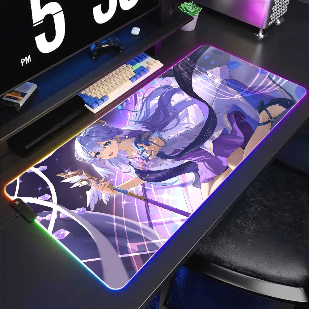 Robin Honkai Star Rail  Mousepad XXL RGB Gaming Mouse Pads HD Black Gamer Accessories Large LED