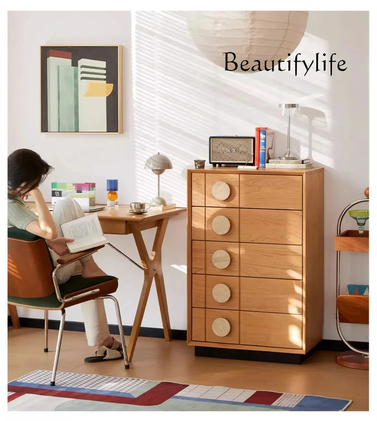 

North American cherry wood solid wood floor-to-ceiling home bedroom living room medieval locker storage chest